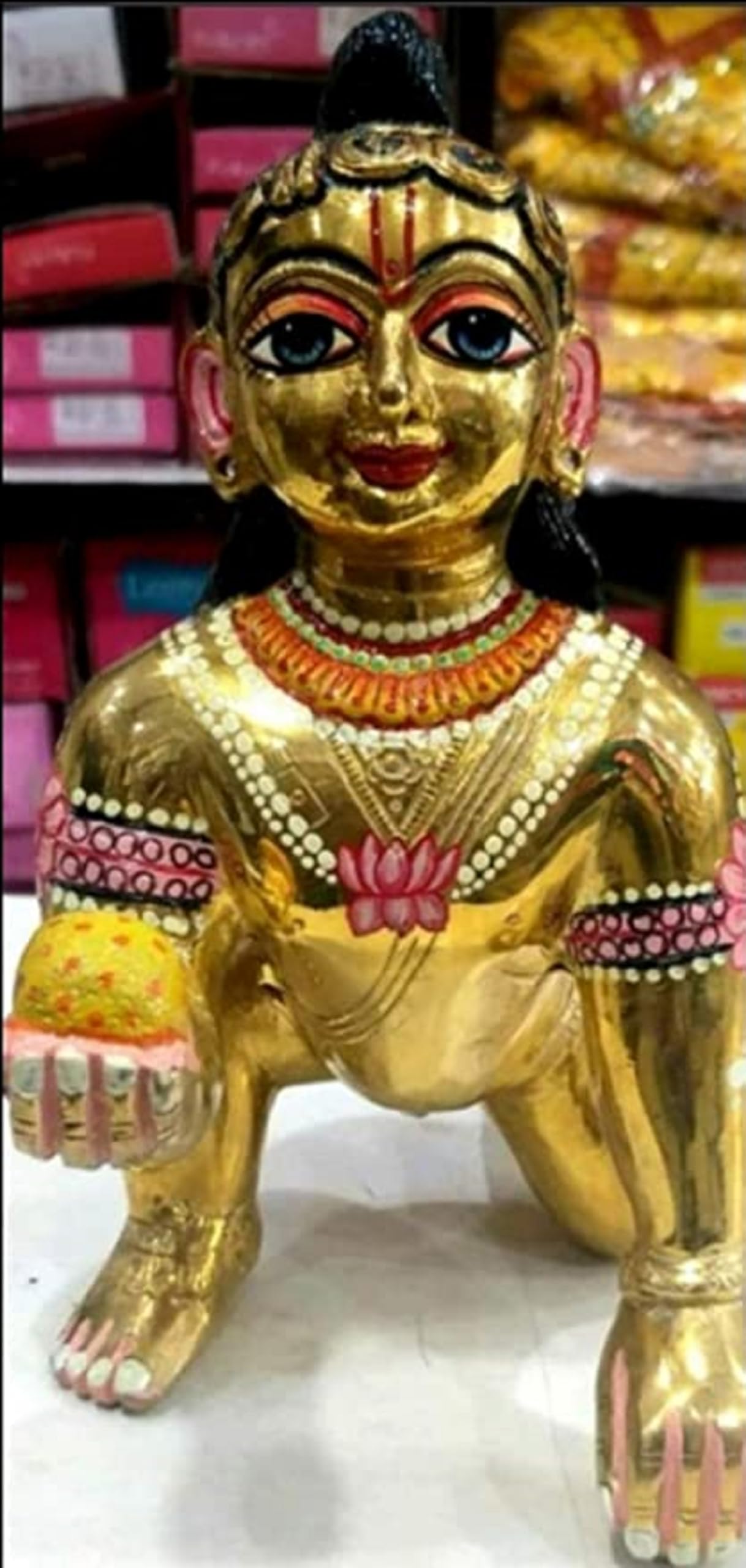 a Beautifully Hand Painted Brass Big Size laddu Gopal for Your Home/Temple/Office